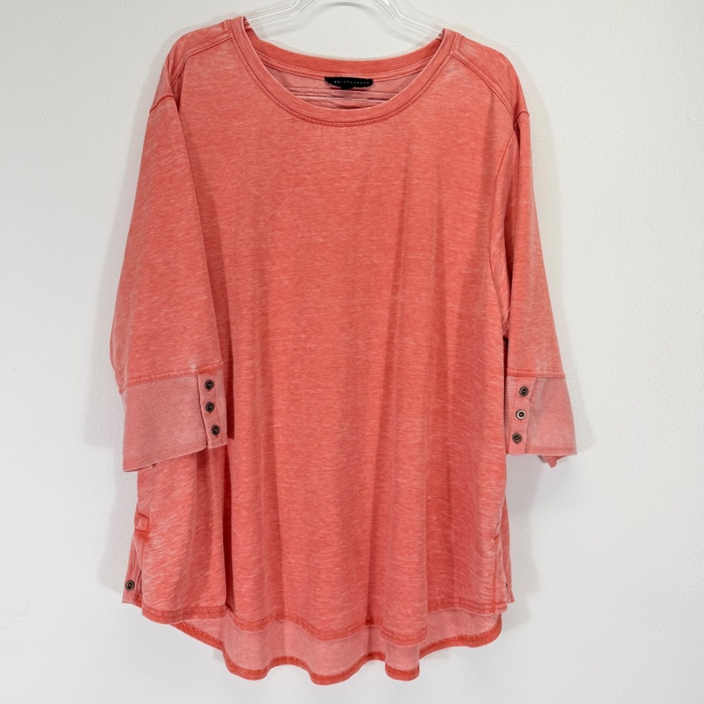 Jane Delancey Button Cuff 3/4 Sleeve Coral Pink Sweatshirt Top Plus Size 3X